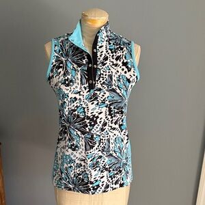 Sleeveless Blue and Black Patterned golf or pickleball Top